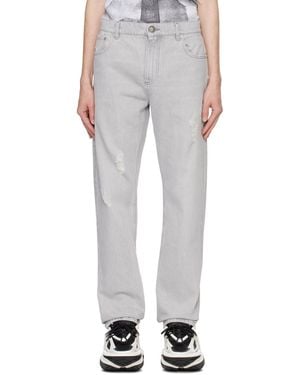 Balmain Distressed Regular Fit Denim Jeans - White