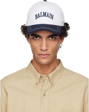 Balmain ホワイト＆ネイビー ツートーン コットン キャップ - ブルー