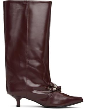 Toga Burgundy Leather Tall Boots - Brown