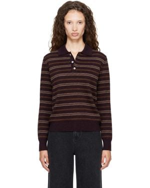 DUNST Collared Striped Sweater - Brown