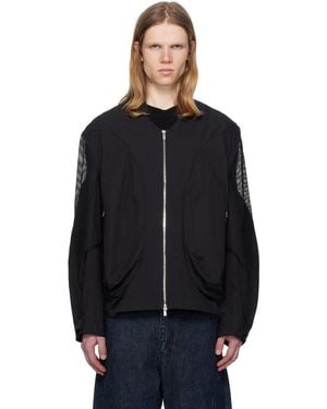 JiyongKim Draped Pocket Mesh Sleeve Bomber Jacket - Blue