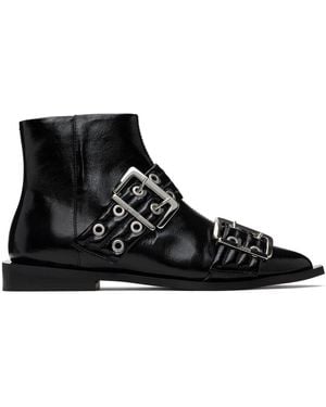 Ganni Feminine Buckle フラットブーツ - ブラック