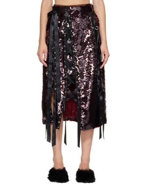 Simone Rocha Burgundy Unraveling Ribbon Ring Midi Skirt - Black