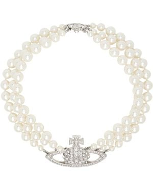 Vivienne Westwood Three Row Pearl Bas Relief Necklace - Metallic