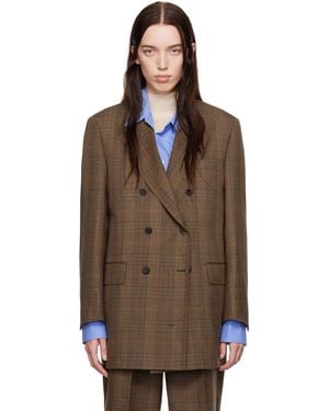 AURALEE Bluefaced Wool Check Double-Breasted Blazer - Brown