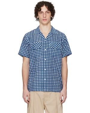 Drake's Gingham Check Block Print Shirt - Blue