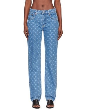Marine Serre Moon Laser Denim Straight Jeans - Blue