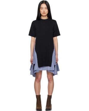 Sacai Cotton Poplin & Knit Midi Dress - Black