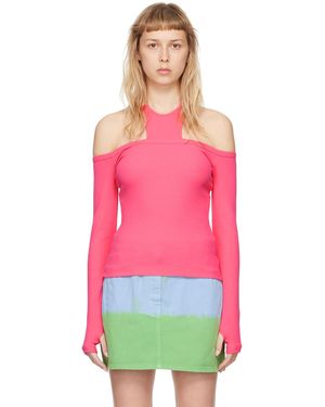 MSGM Pink Cutout Long Sleeve T-shirt - Red