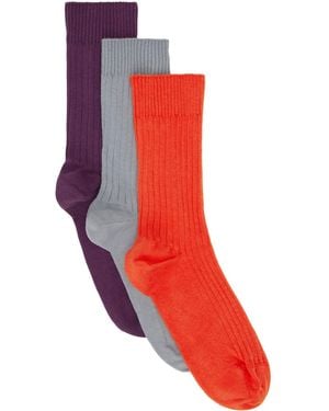 Baserange Three-Pack Rib Overankle Socks - Red
