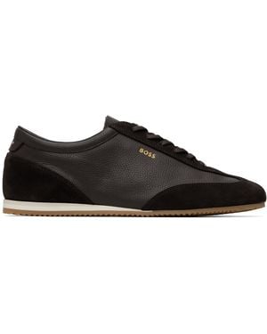 BOSS Suede Trim Leather Trainers - Black