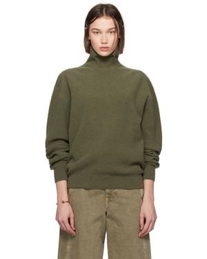 Lemaire Col Roulé Vert En Tricot Côtelé