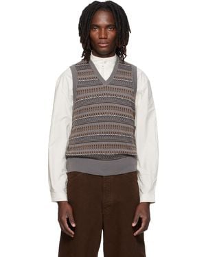 Lemaire V-Neck Jacquard Jumper Vest - Brown