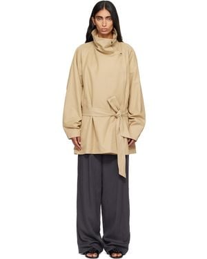 LE17SEPTEMBRE Cotton Draped Funnel Neck Half Trench Coat - Natural