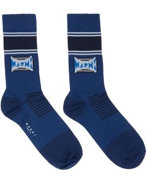 Marni Jacquard Logo Cotton Socks - Blue