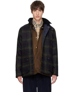 Barbour Blouson Bedale Vert Et Bleu Marine En Laine À Motif Tartan - Noir