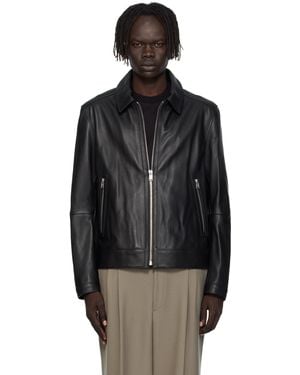 BOSS Blouson Noir En Cuir À Coupe Classique Et À Glissière