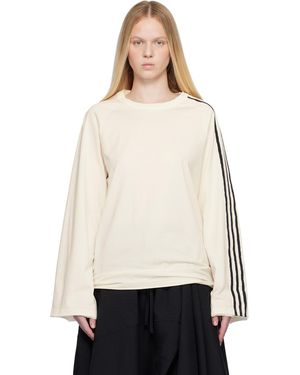 Y-3 Off- Raw Edge 3 Stripes Long Sleeve T-shirt - White