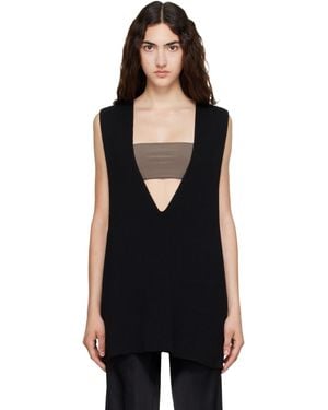 Rick Owens Tower Wool Knit V Neck Vest - Black