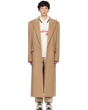 Balmain タン バージンウール&カシミヤ ロングコート - ブラック