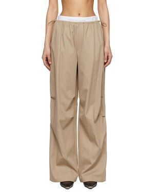 Alexander Wang Taupe Logo Elastic Mid-Rise Trousers - Natural