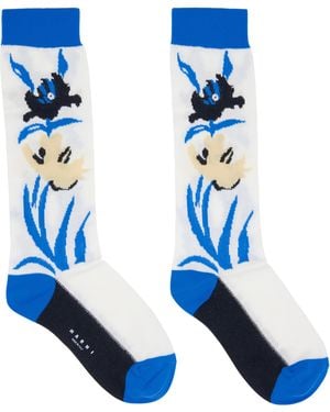 Marni Intarsia Flower Mid-Calf Socks - Blue