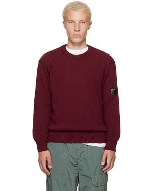 C.P. Company Burgundy Lambswool Lens Crewneck Contrast Jumper - Red