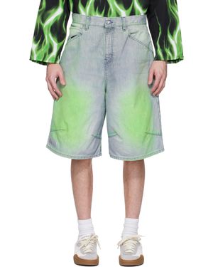 PDF ブルー＆グリーン Knee デニムショートパンツ