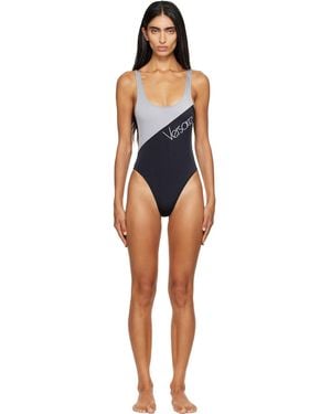 Versace Embroidered-Logo One-Piece Swimsuit - Blue