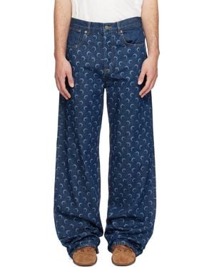 Marine Serre Denim Straight Jeans - Blue