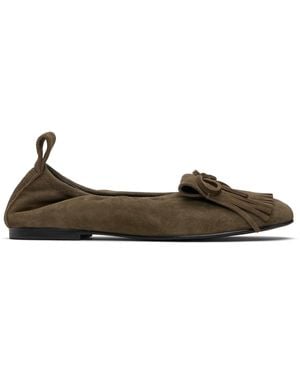 OPEN YY Bun Suede Fringe Ballerina Flats - Black