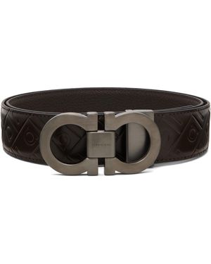 Ferragamo Ceinture Réversible Et Réglable Brune À Boucle Gancini - Marron