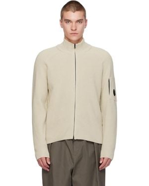 C.P. Company Waffle Knit Cotton Zip Lens Jacket - Natural