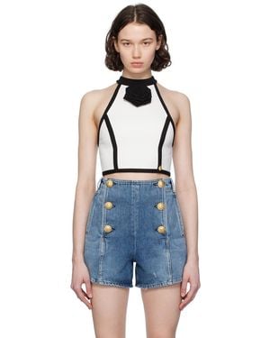 Balmain オフホワイト ローズ トップス - ブルー