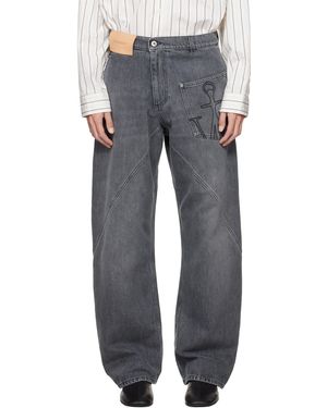 JW Anderson Jean De Travail Gris À Coutures Torsadées