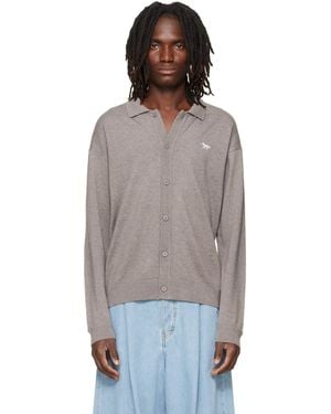 Maison Kitsuné Cardigan Décontracté Taupe À Logo Profil Fox Et À Col Classique - Gris