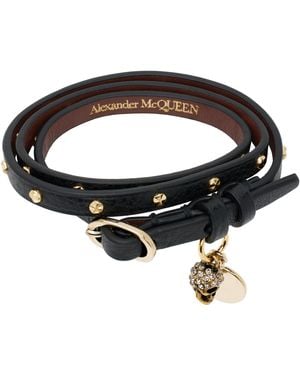McQueen Bracelet Double Tour Noir À Clous Martelés