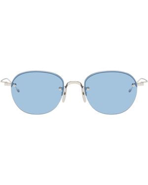 Thom Browne Semi-Rimless Oval Titanium Sunglasses - Blue