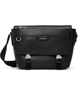 Lacoste Ossian Flap Close Leather Satchel Bag - Black