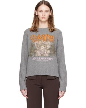 Ganni Forest Teddy Wool Sweater - Gray