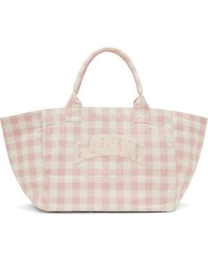 Ganni Vichy Check Xxl Tote - Pink