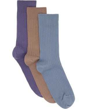 Baserange Three-Pack Cotton Rib Overankle Socks - Blue
