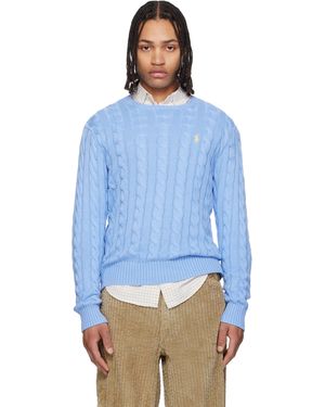 Polo Ralph Lauren Pull Bleu En Tricot Câblé De Coton