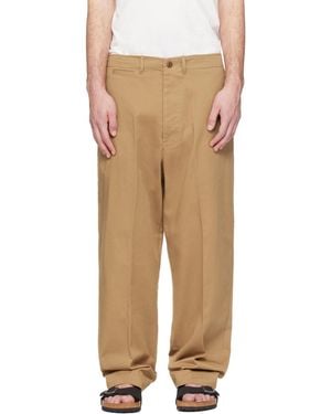 Merz B. Schwanen Tan 1920S Cotton Twill Worker Chino Trousers - Natural