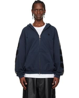 Vetements Leather Biker Crosses Zip-Up Hoodie - Blue