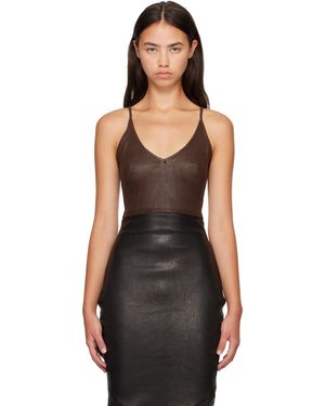 Rick Owens Haut Brun En Cuir Extensible - Noir