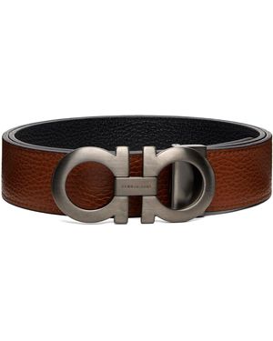 Ferragamo Ceinture Réversible Brun Clair À Boucle Gancini Réglable - Marron