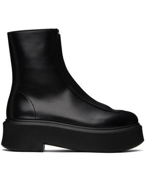 The Row Zippered Platform Leather Combat Boots - Black