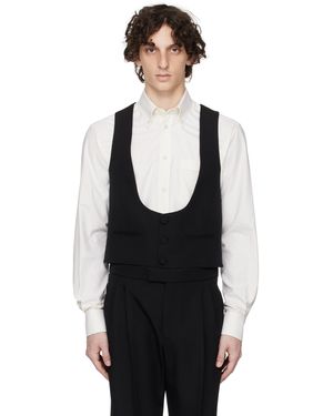 Valentino Gilet Ajusté Noir En Grain De Poudre De Laine