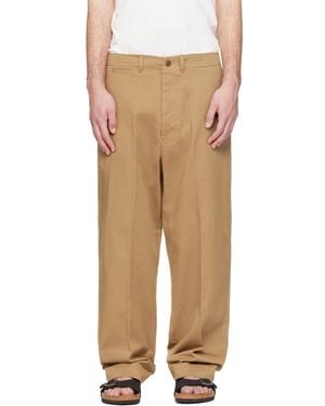 Merz B. Schwanen Tan 1920S Cotton Twill Worker Chino Trousers - Natural